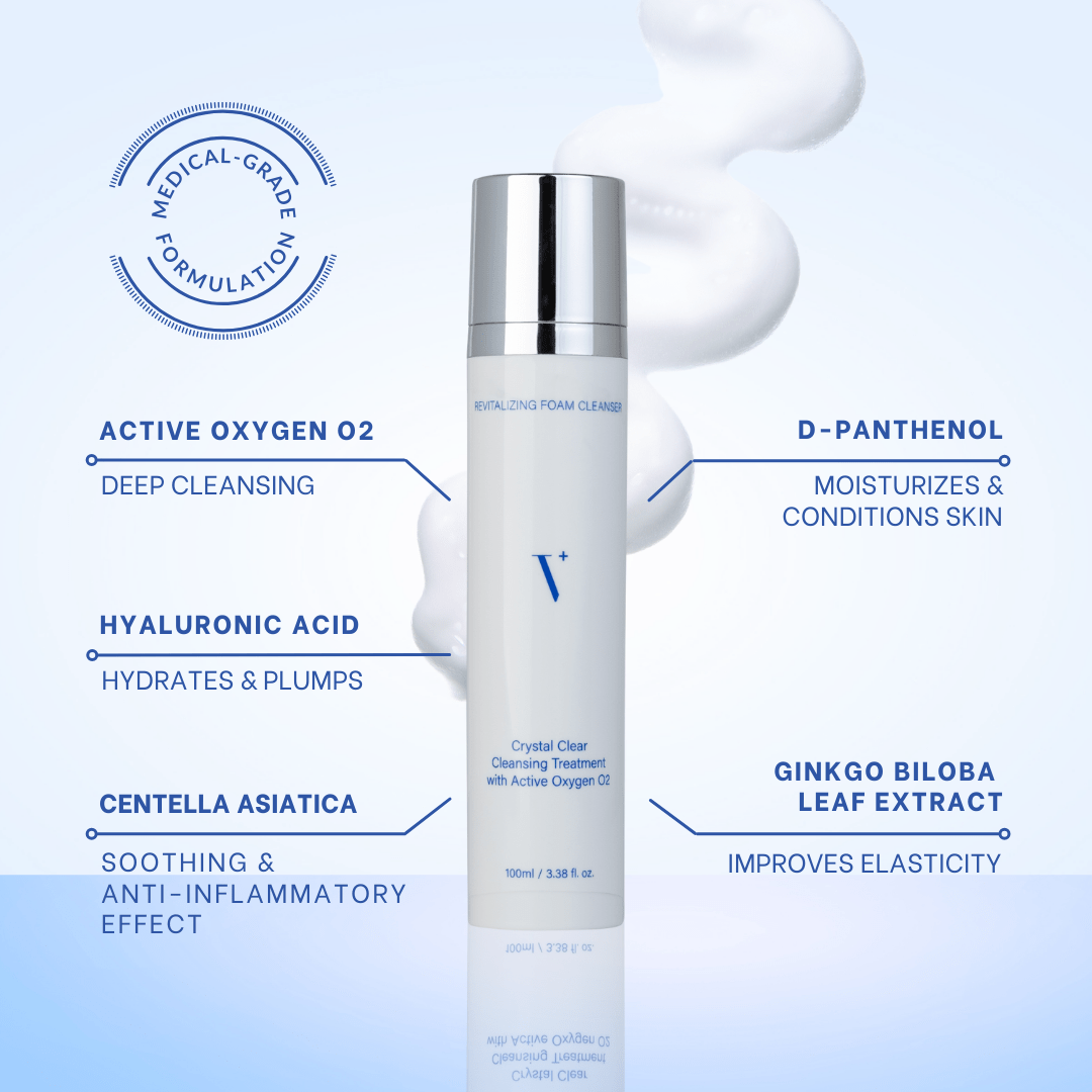 Crystal Clear Foam Cleanser with Active Oxygen O2 - 100ml - Dr. Villy Skincare - oxygen‑active, gentle purifying foam for deep‑cleansed, refreshed skin with D-Panthenol, Hyaluronic Acid, Centella Asiatica, and Gingko Biloba Leaf extract