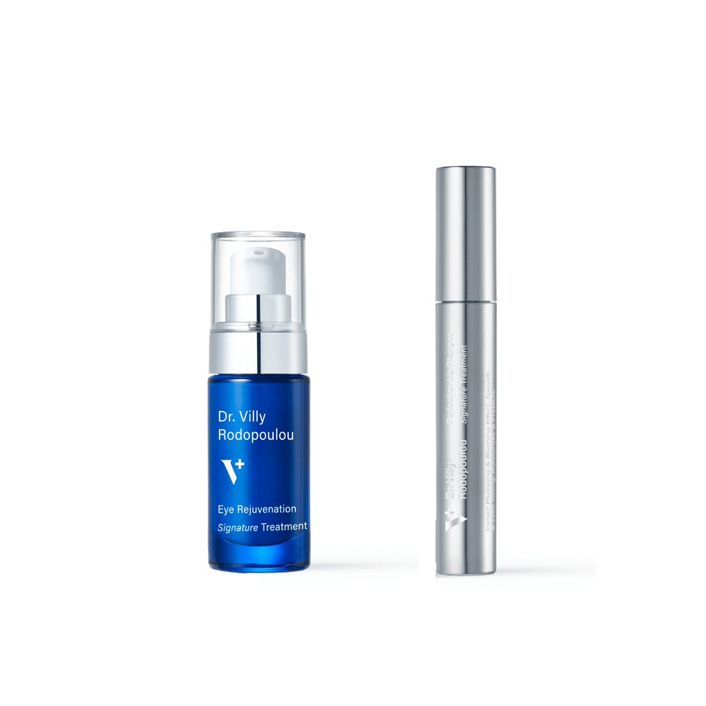 Festive Mood Duo Gift Set – Dr. Villy Skincare - Medical Grade, eye rejuvenating cream plus lip plumper for instant festive radiance