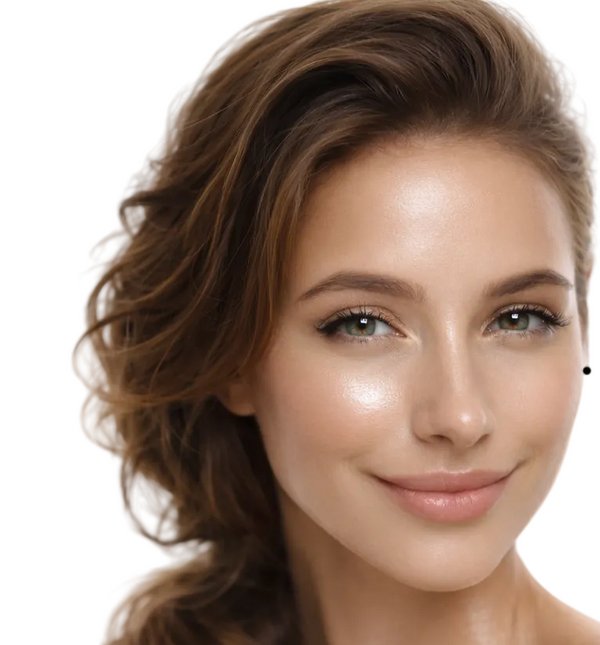 Woman with styled hair on a white background