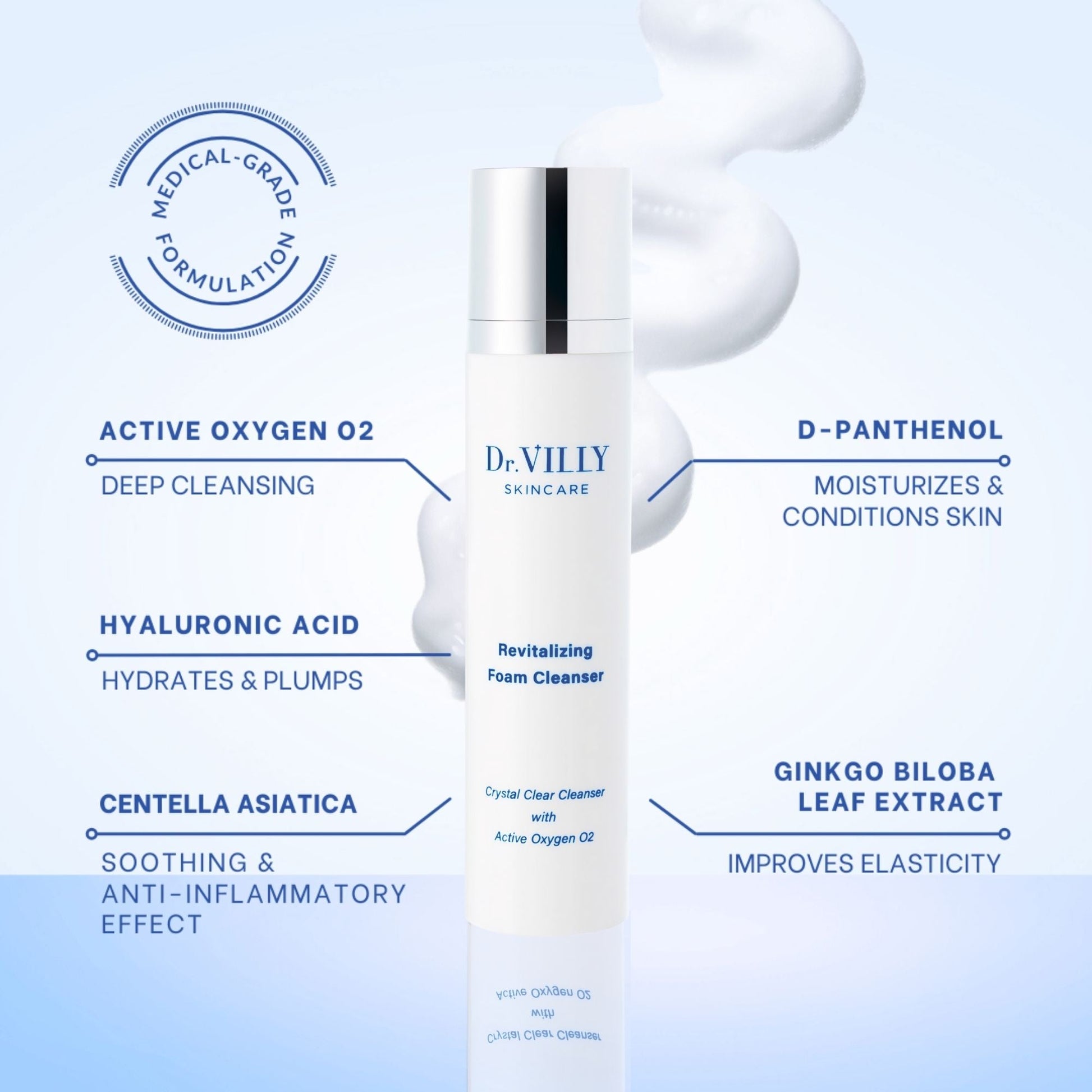 Crystal Clear Foam Cleanser with Active Oxygen O2 - 100ml - Dr. Villy Skincare - Medical Grade product
