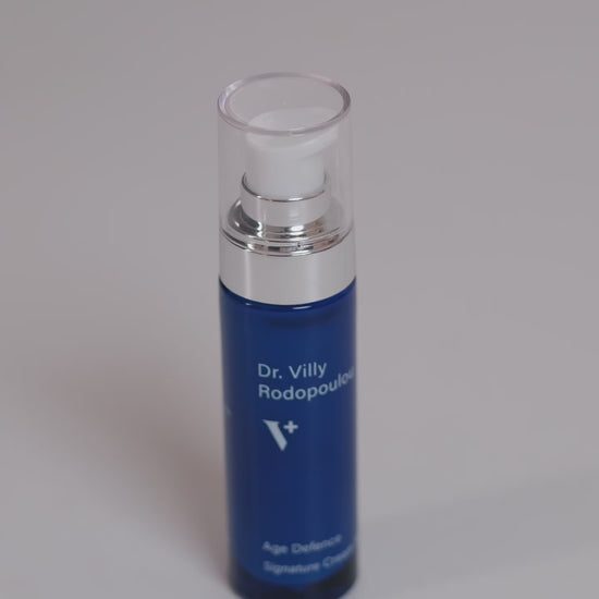 Clip of model applying Age Defence  from Dr. Villy Skincare, a Medical Grade Cream Serum, a firming, antioxidant-rich, anti‑aging formula