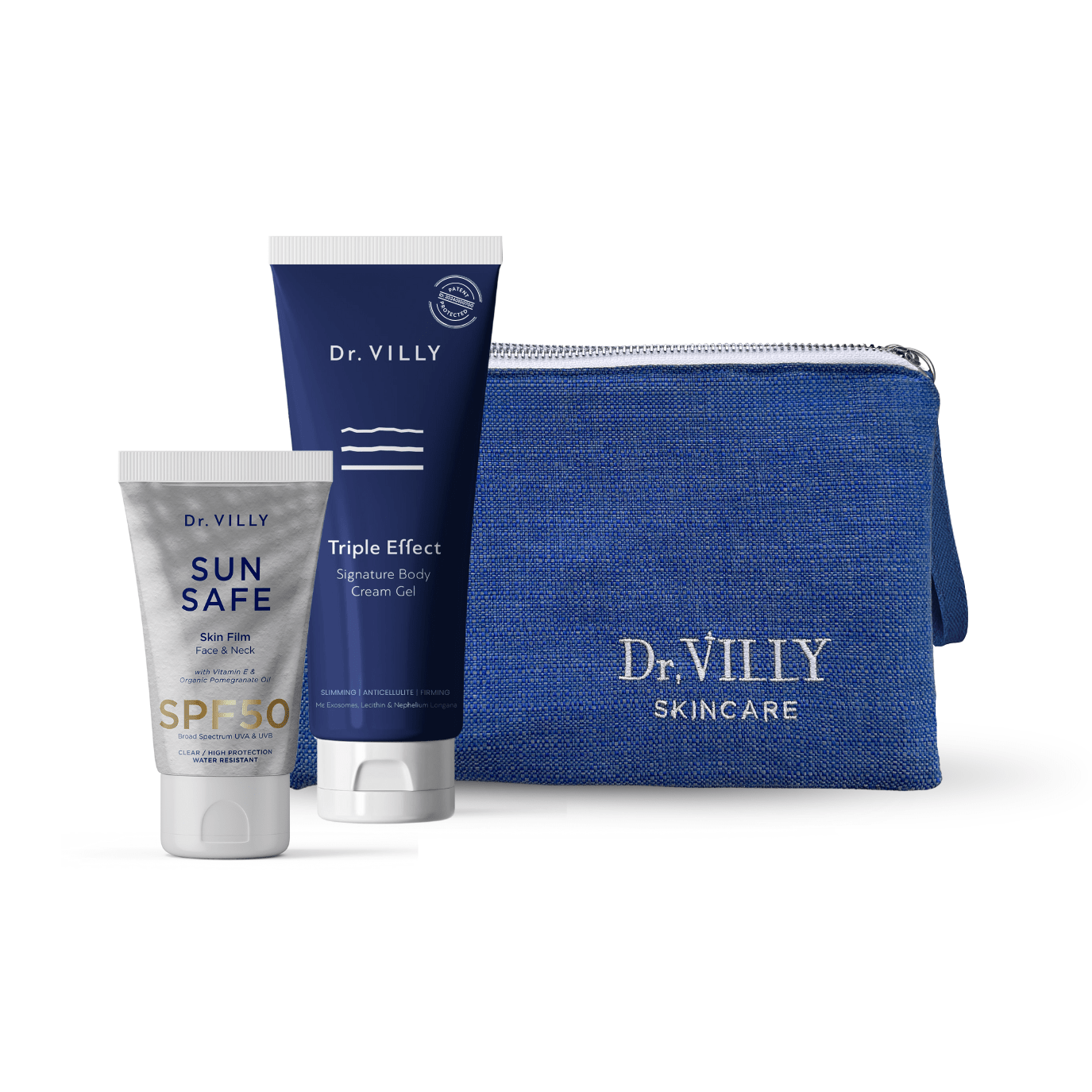 Sunkissed Twinset - Spring/Summer Special - Dr. Villy Skincare - Medical Grade, patented exosomes body gel and clear sunscreen set